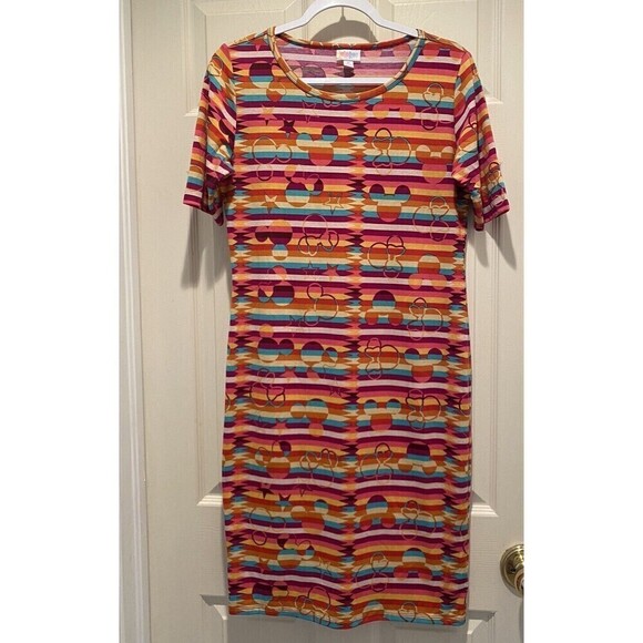 LuLaRoe Carly Dress Small Disney Mickey Mouse Red Orange Short Sleeve Medium - Picture 1 of 4